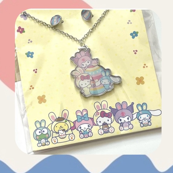 🆕 🎉 hello kitty & friends easter egg necklace & easter egg earrings set - Picture 2 of 16